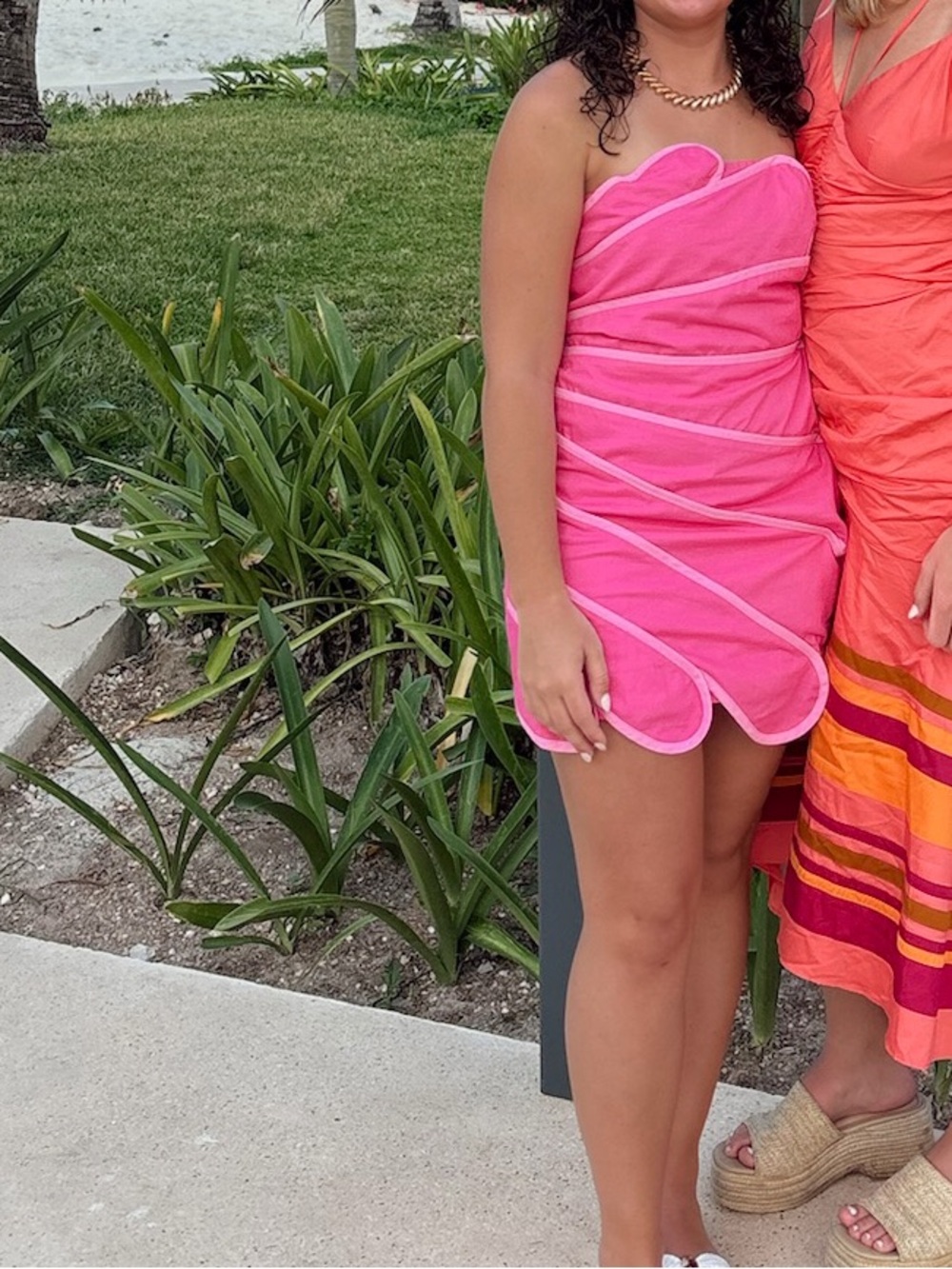 Strapless Pink Mini Dress with Scalloped Hem